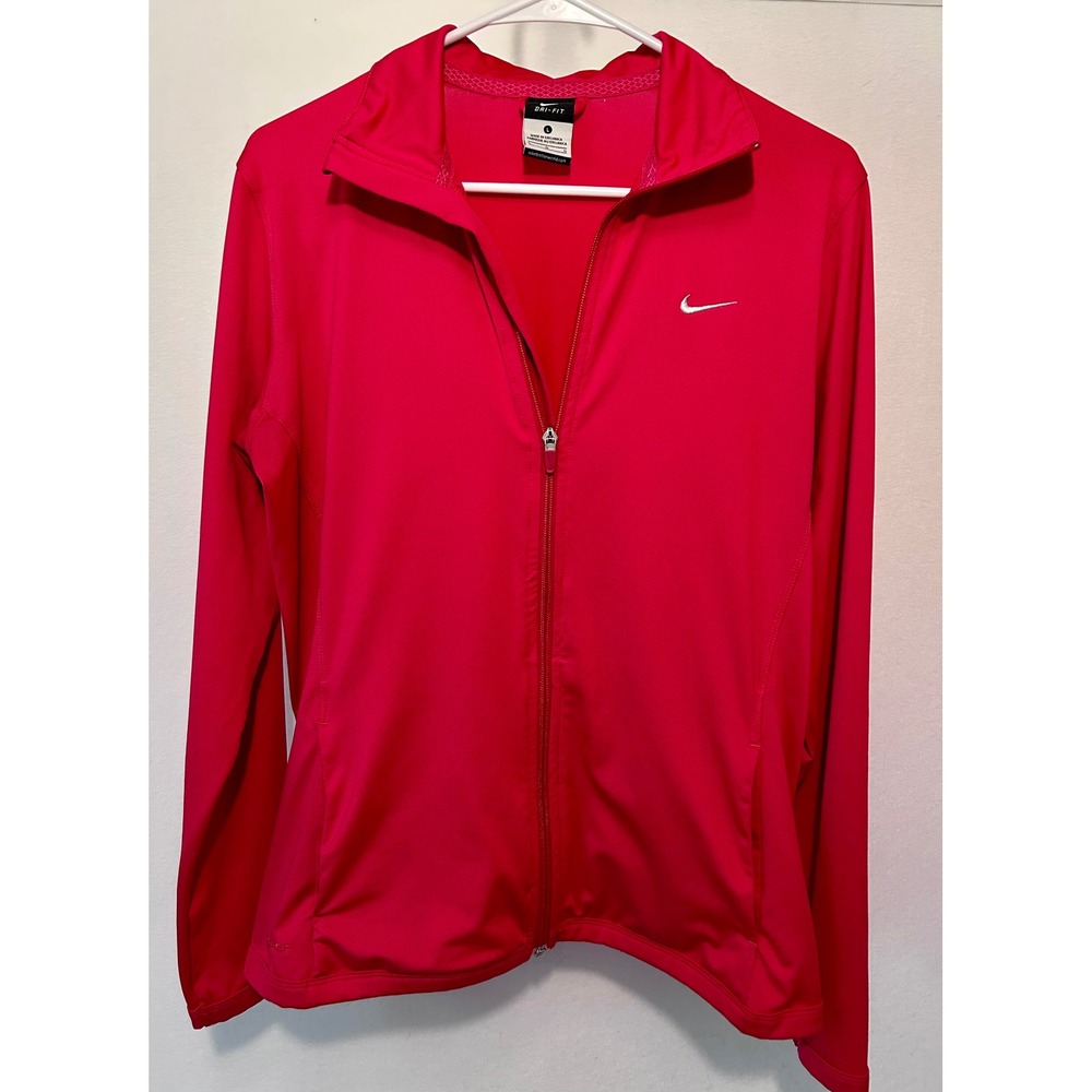 Nike Dri-FIT Womens Full Zip Track Jacket Red Performance Mock Neck Large
